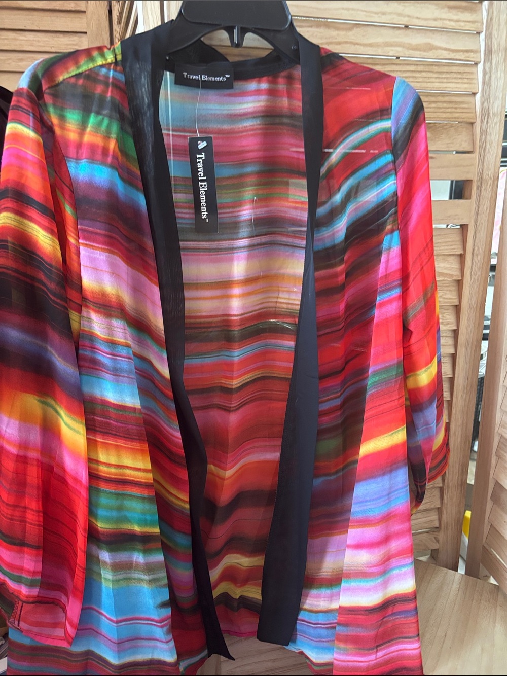 Travel Elements Multicolor Striped Open Cover Up - Bright Rainbow Large NWT